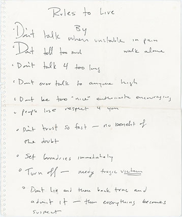 Page from Ruth's journal, titled Rules to Live By