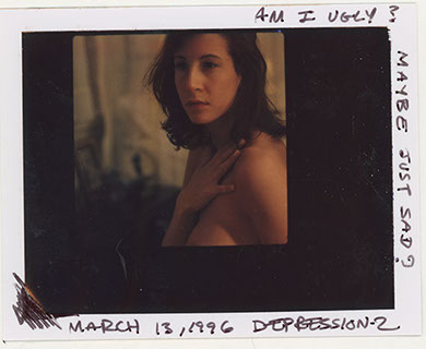 Self-portrait photo from Ruth's journal, titled "Depression 2"